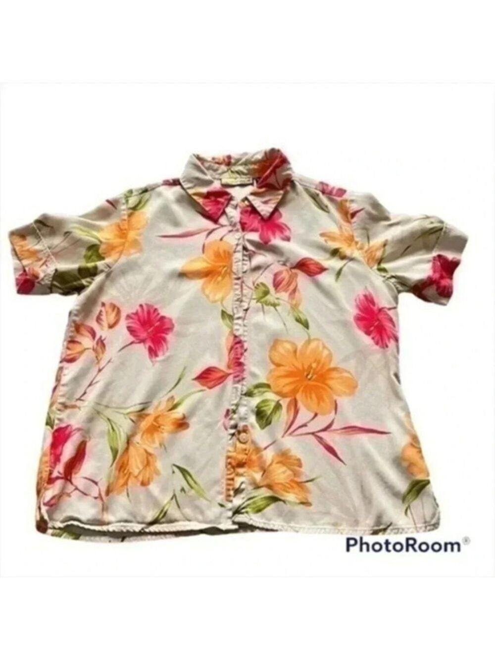 Havana Jack's Cafe Womans Size LG Hibiscus Short Sleeve Hawaiian Shirt